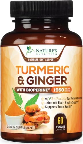 Turmeric Curcumin Supplement - 95% Curcuminoids with Organic Turmeric & Ginger, BioPerine Black Pepper Extract for Best Absorption, Natural Vegan Joint Support, Non-GMO, Bottled in USA - 60 Capsules by NaturesNutrition