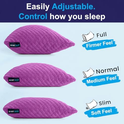 Sidney Sleep Adjustable Bed Pillow for Neck and Shoulder Support with Extra Shredded Fill - Cervical Contour Pillow for Side and Back Sleepers. Standard Size 19" x 26" CertiPUR-US Certified (Magenta) - Image 2
