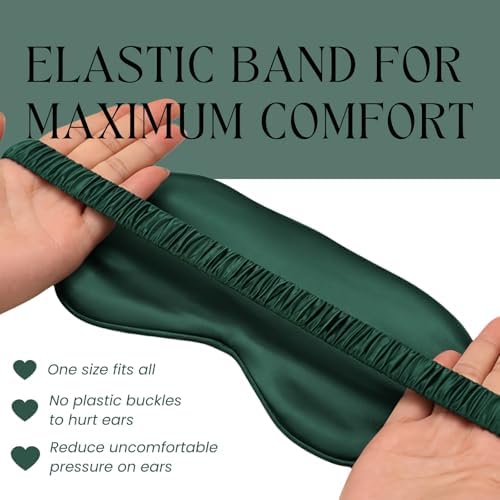 Green Sleep Eye Mask, Blackout Silk Satin Travel Blindfold Set Women - Image 4