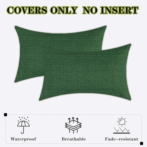 Kevin Textile Outdoor Waterproof 12”x20” Pillow Covers 2 Pack, Dark Green - Image 6