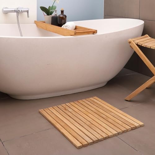 Nordic Teak 100% Solid Teak Wood String Mat - Indoor and Outdoor Use - Non-Slip Wooden Platform for Sauna, Pool, Hot Tub Flooring Decor and Protector (Natural Finish, 19.6" x 19.6") - Image 2