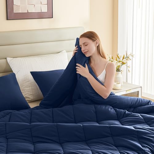 120x128 Oversized King Comforter, Extra Large King Size Comforter Oversized, All Season Soft Lightweight Quilt Down Alternative Duvet Insert with 8 Corner Tabs(120x128, Navy Blue) - Image 5