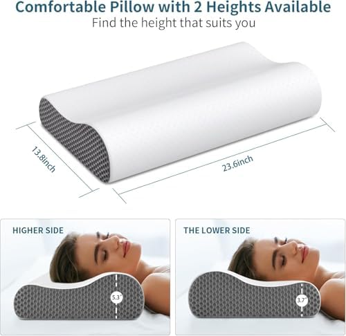 Cervical Neck Pillow for Pain Relief, Contour Memory Foam Pillows Ergonomic Pillow for Sleeping Bed Pillow Neck Support with Cooling Pillowcase Orthopedic Pillow for Side Back Sleepers(Light Grey) - Image 5
