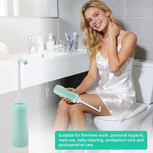 Hibbent 2 Pack 650ml Portable Bidet Sprayer for Women or Men, Handheld Travel Bidet for Personal Hygiene, Jet Spray Bottle for Toilet & Bathroom, Peri Bottle for Postpartum Care, Travel Bag, Green - Image 5