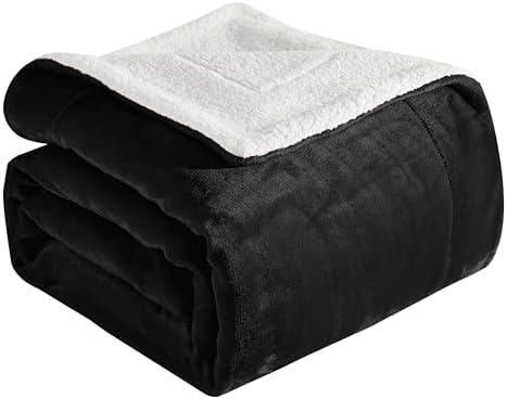 Elegant Comfort Ultra Soft Reversible Flannel Sherpa Blanket - Cozy Silky Fleece Throw for Couch, Bed - Plush Fuzzy Warm Winter Blanket for Gift, Full, Black by ELEGANTCOMFORT