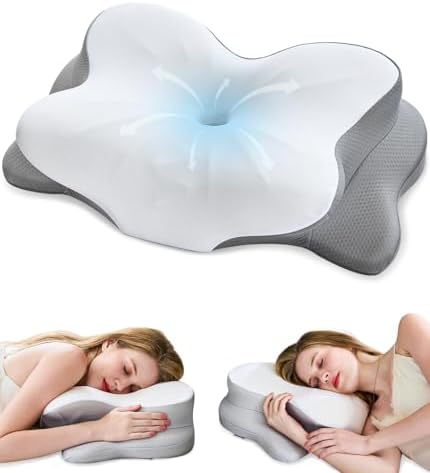 Cervical Neck Pillow, Memory Foam Pillow with Dual Height, White by CosBed