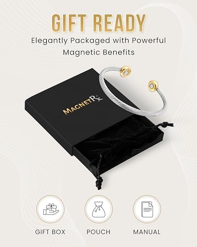 MagnetRX® Twisted Cable Magnetic Bracelet Cuff (Silver/Gold, Large) - Image 6