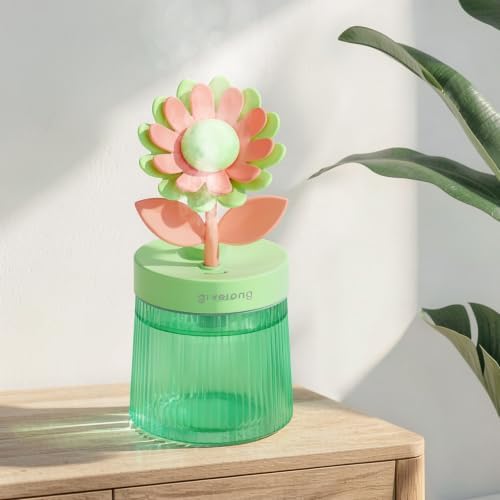 Cute Flower Mini Humidifier, Small Cool Mist Desk Humidifiers, Portable USB Personal Desktop Plant Humidifiers, Cooling for Home Office Car Travel Indoor Outdoor (260ml, Green Sunflower) by Cerrota