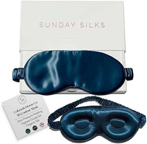 SUNDAYSILKS™ 3D Contoured Silk Sleep Mask | Padded Silk Eye Mask with Eye Cups for Lash Extensions | Blackout, Organic for Women & Men, Perfect for Travel, Slip-Free Deep Sleeping, Antifaz para Dormir by ColoradoHomeCo