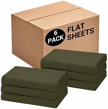 Bulk King Flat Sheets Only, 6 Pack Quick Sort Top Bed Sheet, Color-Coded Label Threads, Wrinkle-Free Shrinkage Durable Microfiber Hotel Motel Airb&bs Essentials for Hosts (105"x102",Olive Green) by Culve