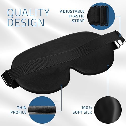 Jersey Slumber 100% Silk Sleep Mask for Women Men Side Sleeper - Light Blocking Eye Mask for Sleeping, Zero Pressure Soft Blindfold, Adjustable Strap, Silk Eye Cover for Travel Nap - Black - Image 4