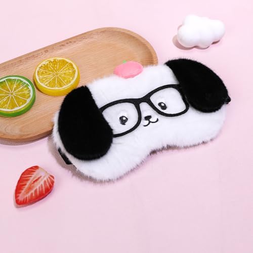 PERFECTSIGHT Sleep Eye Masks, Cute Plush Sleep Eye Cover Lightweight Adjustable Eyeshade Faux Fur Mask Cover for Women Men Sleep Travel Nap, Glasses Puppy - Image 4