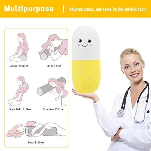 Pill Pillow Neck Roll Pillow Cute Preppy Room Decor Chill Pillows with Washable Cover, Funny Aesthetic Trendy Gift Throw Pillows for College Dorm Teenager Y2K Teacher Doctor Nurse (Yellow, M) - Image 4