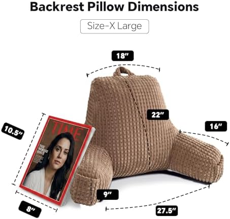 Reading Pillow with Arms for Sitting in Bed,22" Backrest,Khaki Flannel,XL - Image 4