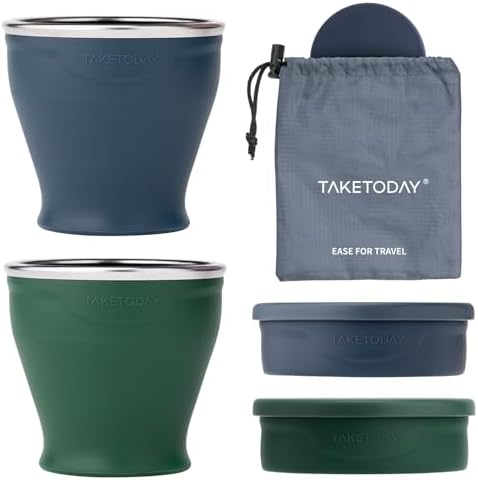 TakeToday Collapsible Cup 8 oz 2-Pack for Travel, Navy & Dark Green by TAKETODAY