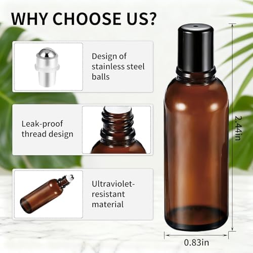 5ML Roller Bottles for Essential Oil, 4 Pack Empty Amber Glass Roller Bottle for Perfume Oil, Roll on Bottles with Stainless Steel Roller Balls, Opener, Funnel and Dropper for Aromatherapy, Massage - Image 4