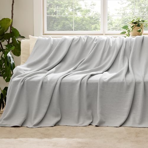 Bedsure 100% Cotton Blanket, Herringbone Weave, Throw XL, Cool Grey - Image 5
