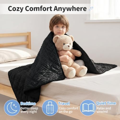 MAXTID Weighted Blanket Kids 5lbs 36"x48" Kids Blanket for Boys & Girls Weighted Throw Blanket Children Bedding Gifts for 5 6 7 8+ Year Old Kid Small Weighted Comfort Blankets,Black - Image 2