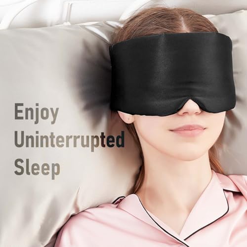 Nature Silk Sleeping Mask Soft Featherweight Eye Mask Large Wrap-Around Blindfold with Adjustable Velcro Blackout for Wild Sleeper Nose Cut (Black) - Image 6