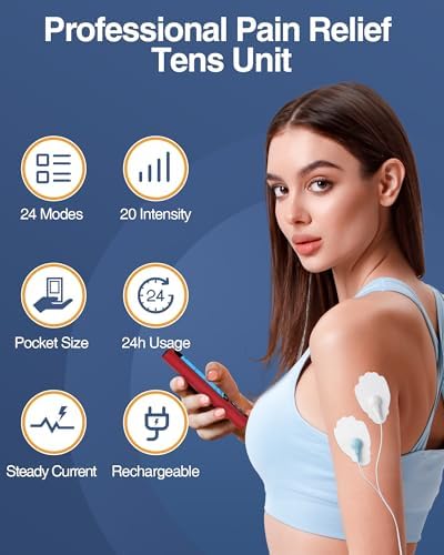 NURSAL 24 Modes TENS Unit Muscle Stimulator, Rechargeable Electronic Pulse Massager with 8 Pads for Back and Shoulder Pain Relief and Muscle Strength (Red) - Image 4