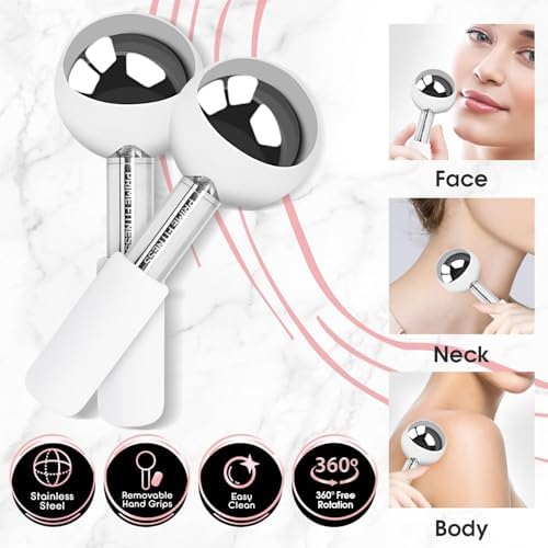 PRIME Fitness Ice Globes for Facials | Unbreakable Steel Cooling Roller | Cryo Sticks for Face | Massager for Face Neck & Eyes | Skin Care for Dark Circles, Puffiness, Wrinkles, (Silver) - Image 2