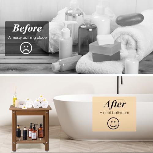 Apolimi Shower Chair, HDPE Shower Bench for Inside Shower to Sit On It, Shower Stool with Storage Shelf 2-Tier Spa Stool for Elderly,Water Resistant & Non-Slip Design Shower Seat Bench (Teak S Size) - Image 6