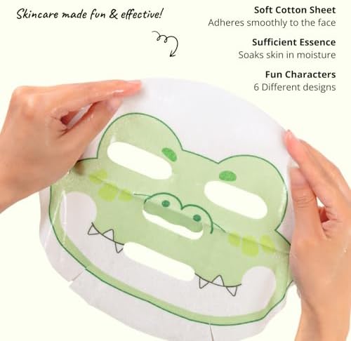 Epielle Character Face Mask Wild Kingdom 6 Pack, Fun & Effective Korean Skin Care, Spa Party Favors, Birthday Gifts for Women, Self Care Gifts - Image 4