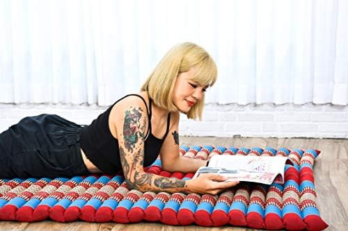 Leewadee - Kapok Roll Mat – Handcrafted Folding Sleep & Relaxation Mattress from Thailand, Ideal as Guest Bed, Camping Mat, Yoga Mat or Traditional Futon, 75 x 39 inches, Blue Red - Image 5