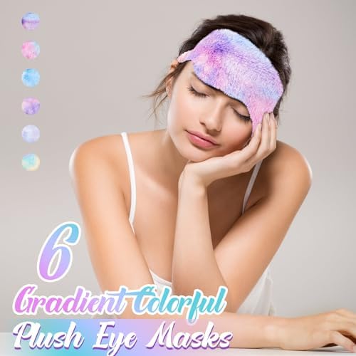 Cuffbow 6 Pack Fuzzy Sleep Masks Plush Eye Mask,Tie Dye,Rainbow - Image 3