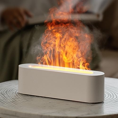 YALEDI Essential Oil Diffuser, Fireplace Flame Fire Oil Diffuser, 150ml Ultrasonic Cool Mist Aromatherapy Humidifier, Scent Aroma Diffuser with 7 Colors Light, Timer & Auto-Off for Home, Room (White) by Yaledi