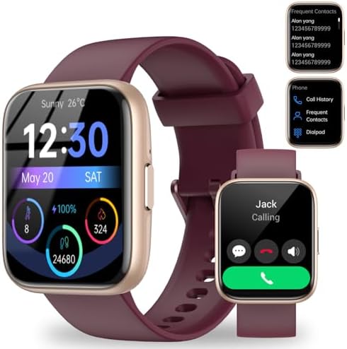 Smart Watch for Men Women - Answer/Make Calls/Quick Reply/AI Voice Assistant, 1.83" for Android iPhone Samsung Compatible IP68 Smartwatch Fitness Tracker Blood (Rose Gold+Wine Red, 1.9") by Smartwatch