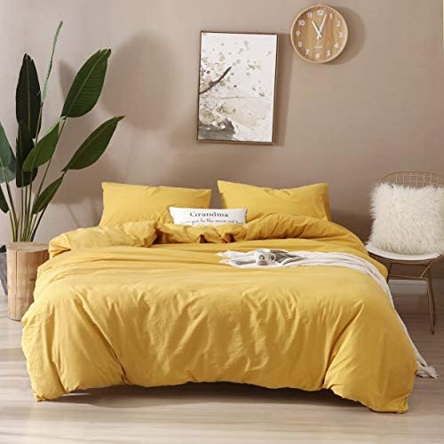 F.Y.Dreams 100% Washed Cotton Duvet Cover for Weighted Blanket 60x80 inches with 16 Ties, Zipper on Long Side/Yellow/Just Duvet Cover by FYDreams