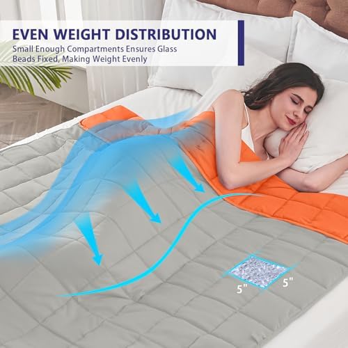 yescool Weighted Blanket for Adults (17 lbs, 60" x 80", Orange) Cooling Heavy Blanket for Sleeping Perfect for 110-130 lbs, Queen Size Breathable Blanket with Premium Glass Bead, Machine Washable - Image 4