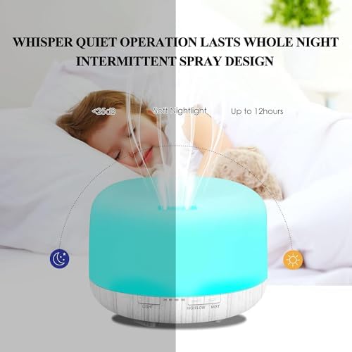 Humidifiers for Bedroom Large Room Home Baby Kids Whole House Hotel Office Desk Plant,500ml Portable Aromatherapy Essential Oil Diffuser Cute Ultrasonic Cool Mist Humidifier with Light Remote - Image 3