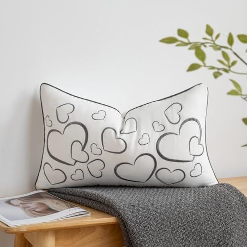 Sanmetex Embroidery Loving Heart Lumbar Pillow Covers, Soft Decorative Throw Pillow Case 12x20 Inches for Bed Bedroom Living Room and Home Décor Grey - Image 5