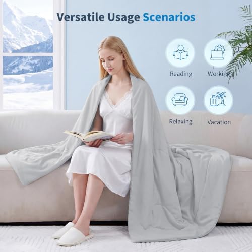 MASVIS Cooling Comforter Queen Size, Cooling Blanket for Hot Sleepers Lightweight Summer Blanket with Double-Sided Cold Tech Fabric,Breathable Cold Blanket,Light Grey,90"X90" - Image 4