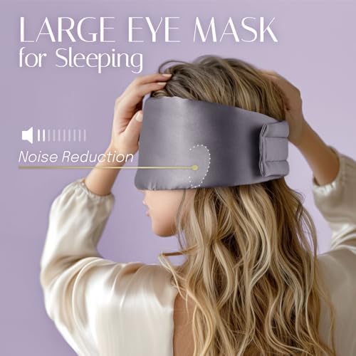 Silk Sleep Mask Soft Pressureless: 100% Mulberry Silk for Eye Skin Anti Wrinkles, Large Size for Total Blackout, Adjustable Wide Velcro Ear Cover, Charcoal - Image 5