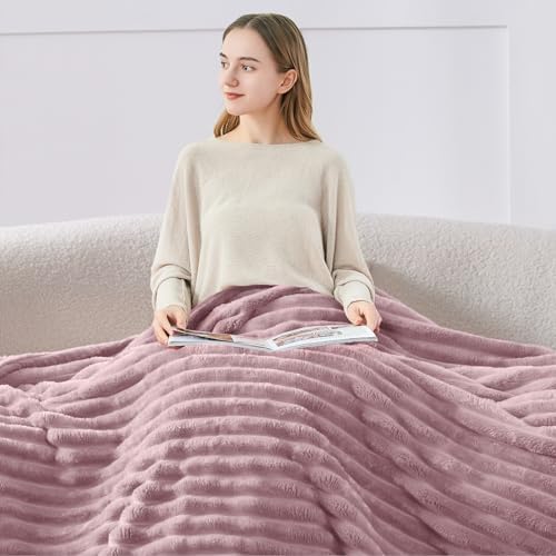 BEDELITE Ribbed Fleece Throw Blanket for Couch, Berry Purple, 50"x60" - Image 6