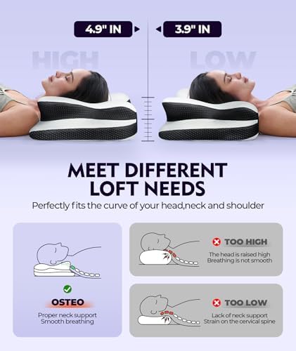 Osteo Zoned Contour Cervical Neck Pillow for Deeper Pain Relief Sleep, Q-max 3X Cooling Pillow with Non-Temperature Affected Memory Foam, Ergonomic Support Pillows for Back Stomach Side Sleeper - Image 4