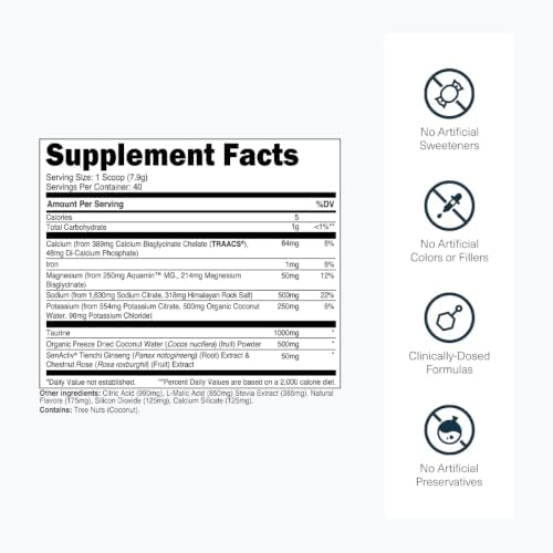 Transparent Labs Hydrate Sugar Free Electrolytes Powder - Hydration Powder Electrolytes Naturally Flavored & Sweetened w Stevia w Coconut Water, Taurine, & Potassium - 40 Servings, Arctic Freeze - Image 3