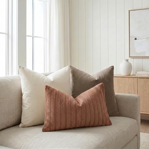DEZENE 12x20 Rust Lumbar Pillow Covers Soft Striped Corduroy Fall Christmas Rectangular Throw Pillow Cases for Couch Sofa Bedroom Living Room Home Decor - Image 6