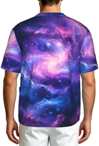 Men's Scrub Top,V-Neck Spill Wrinkle Resistant,3 Pockets-Space Galaxy (6) - Image 2