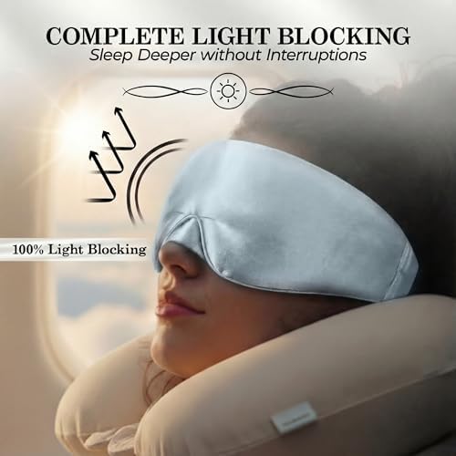 SLEEP SANCTUARY 100% Pure Mulberry Silk Sleep Mask - 22 Momme Light Blocking Hook & Loop Silk Eye Mask for Sleeping - Secure Fit for Side Sleepers, Women & Men - Cloud Soft (Misty Blue) - Image 3
