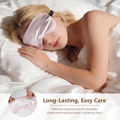 Sleep Mask Silk Eye Mask for Men Sleeping Mask, Adjustable Elastic Strap for Night Shading Sleep Mask, Soft and Comfortable for Both Men and Women (Pink, 2 Packs) - Image 5