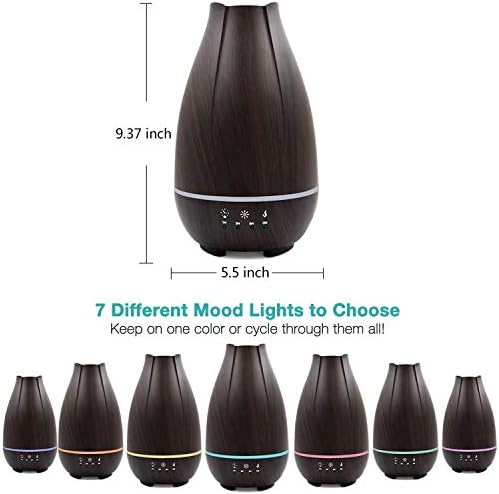 HealthSmart Essential Oil Diffuser, Cool Mist Humidifier and Aromatherapy Diffuser with 500ML Tank Ideal for Large Rooms, Adjustable Timer, Mist Mode and 7 LED Light Colors, Brown - Image 4