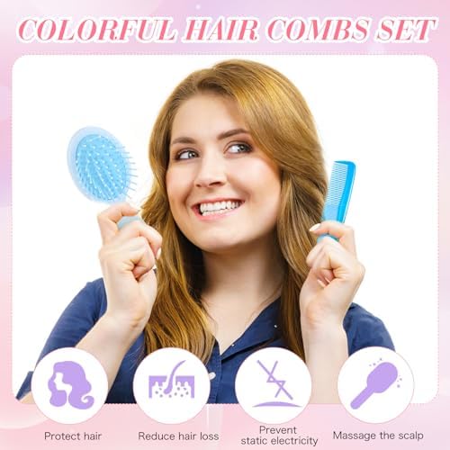 Epakh 12 Hair Brush Comb Set Wet Detangling Mini for Travel, Bright Color - Image 4