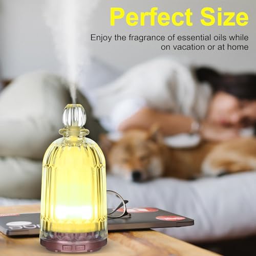 120ml Glass Essential Oil Diffuser, Ultrasonic Aroma Diffuser Glass Cover & Plastic Reservoir with Auto Shut-Off 7 Colors LED Lights for Home Office Bedroom(Bronze Base) - Image 6