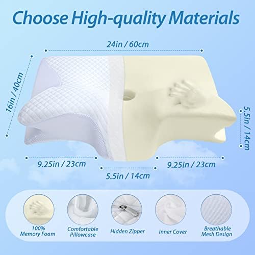 HOMCA Memory Foam Cervical Pillow, 2 in 1 Ergonomic Contour Orthopedic Pillow for Neck Pain, Contoured Support Pillows for Side Back Stomach Sleepers - Image 2
