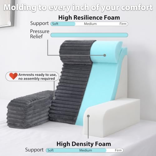 ENITYA 19" Large Back Pillow for Bed Sitting Up with Armrests & Big Pockets - Image 2