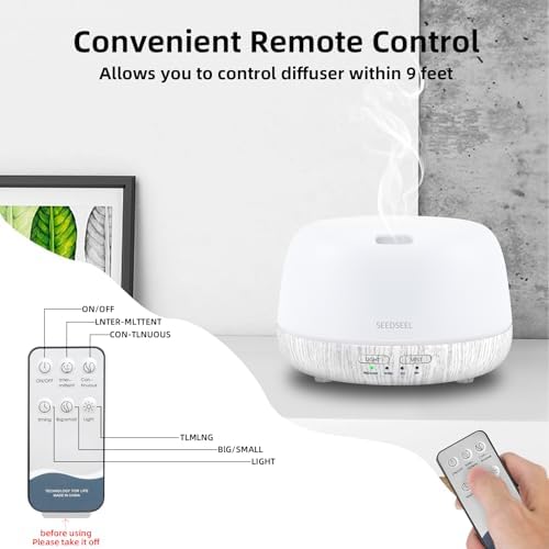 SEEDSEEL 300ML Essential Oil Diffuser with Remote Control, Aromatherapy Diffuser with 7-Color Changing LED Light for Bedroom, Home - Image 7